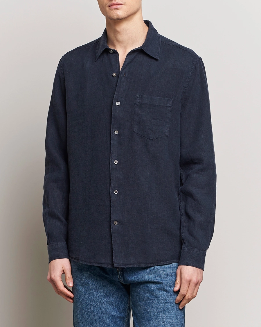 Herre | Contemporary Creators | A Day's March | Abu Linen Shirt Navy