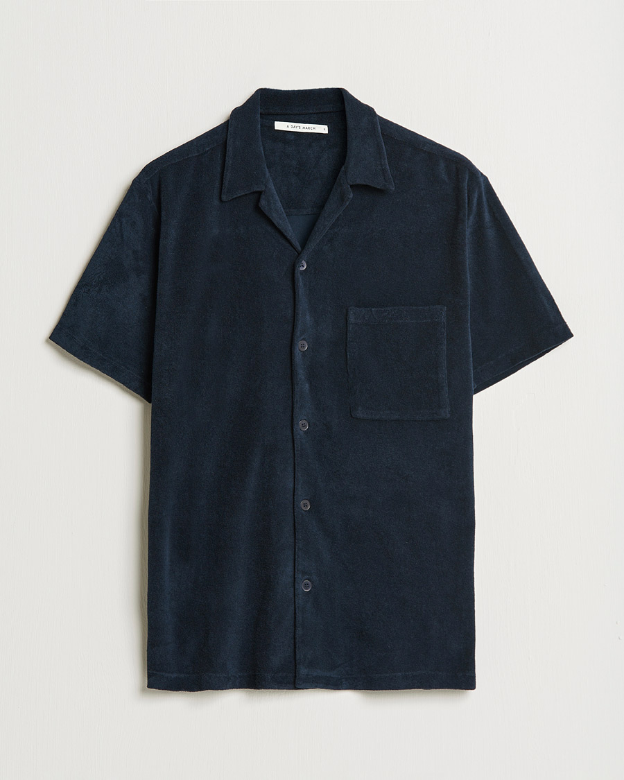 Herre | Kortærmede skjorter | A Day's March | Yamu Short Sleeve Terry Shirt Navy