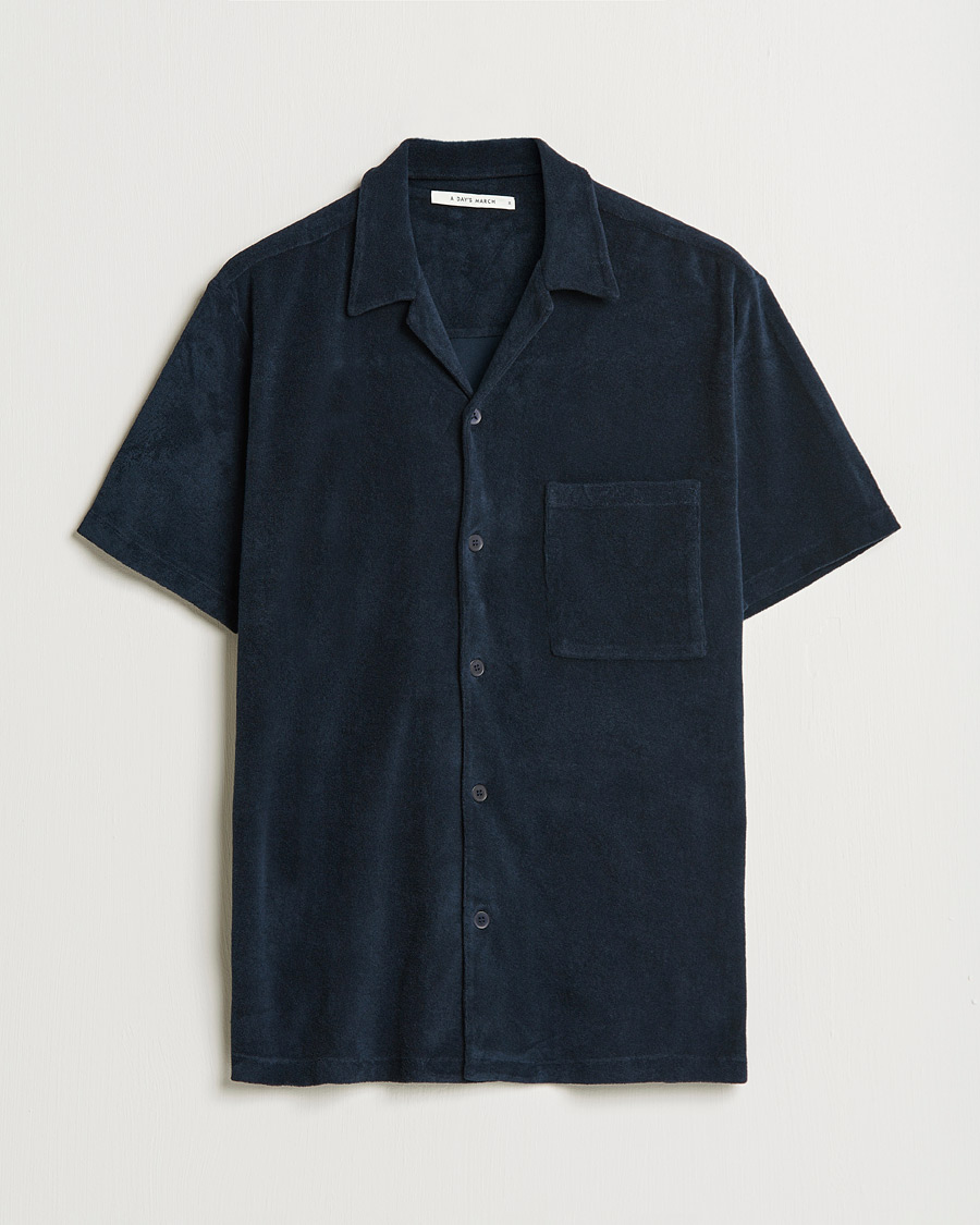 Herre | Skjorter | A Day's March | Yamu Short Sleeve Terry Shirt Navy