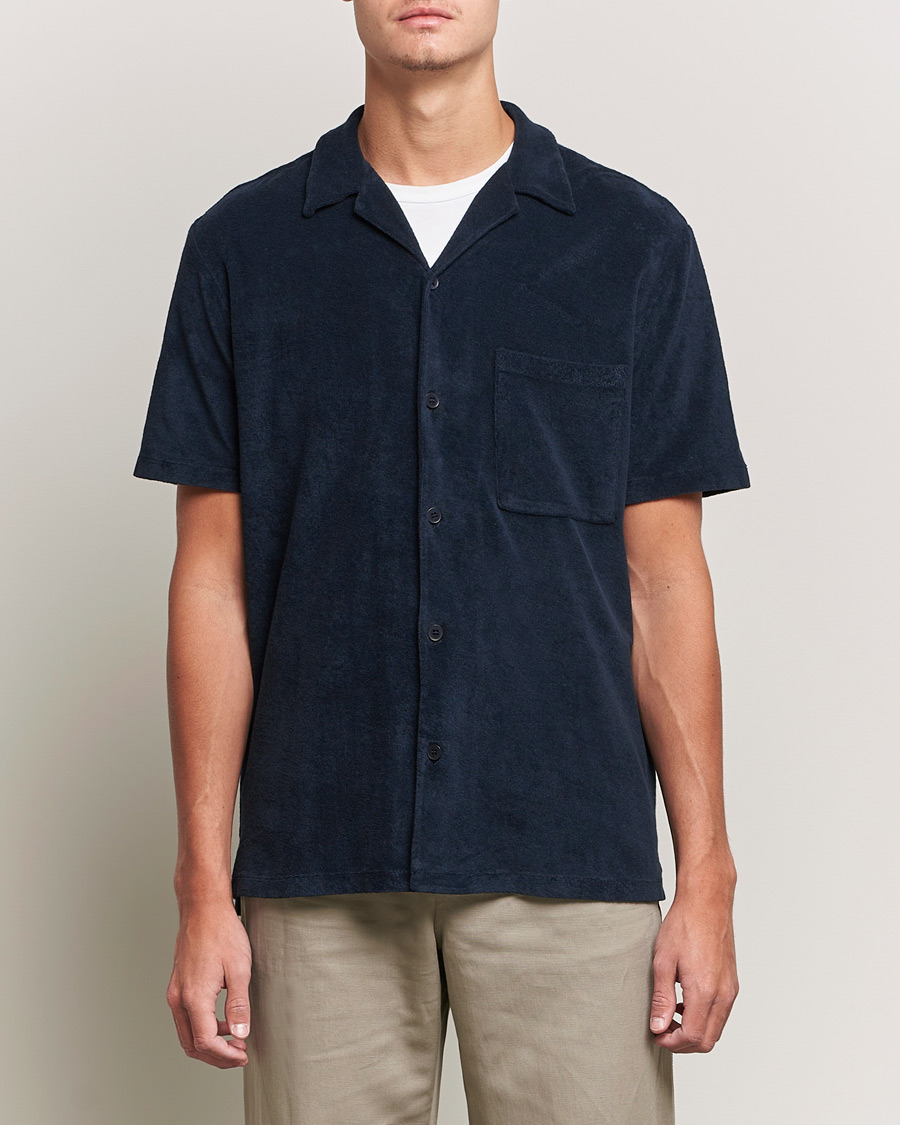 Herre | Skjorter | A Day's March | Yamu Short Sleeve Terry Shirt Navy