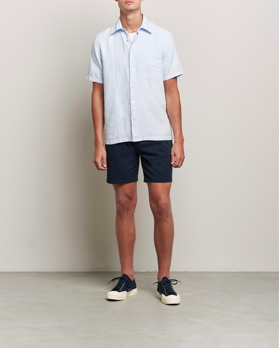 Herre | A Day's March | A Day's March | Khito Short Sleeve Linen Shirt Light Blue