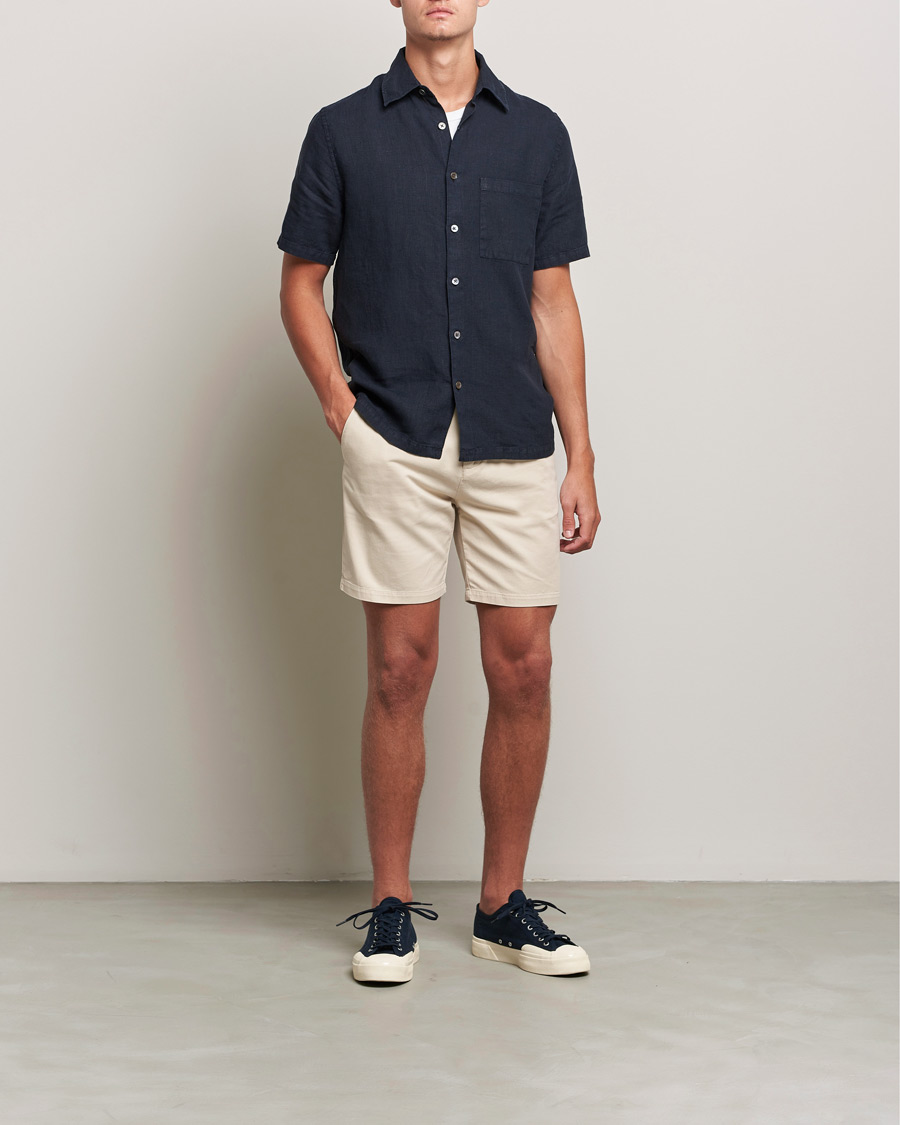 Herre | Skjorter | A Day's March | Khito Short Sleeve Linen Shirt Dark Navy
