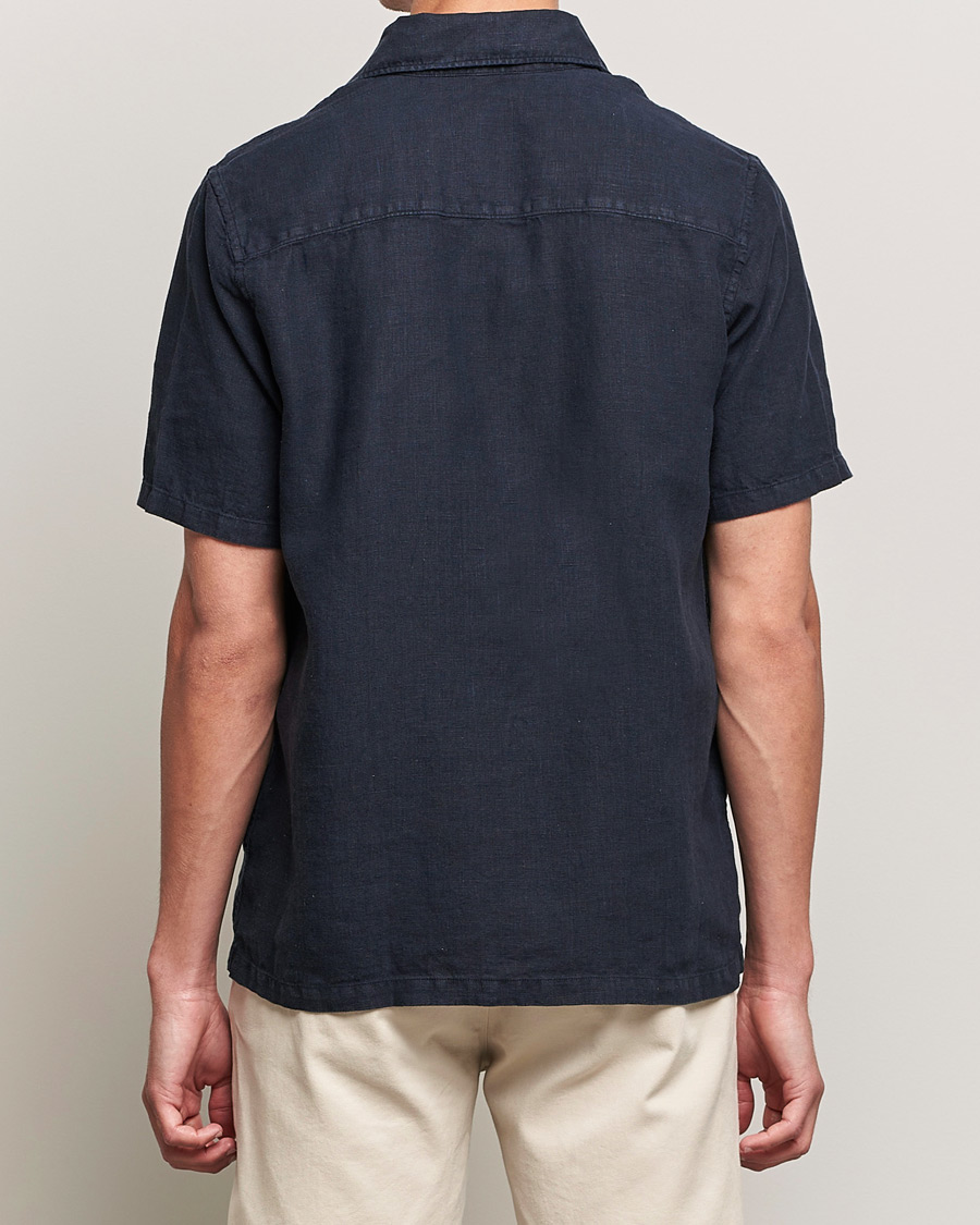 Herre | Skjorter | A Day's March | Khito Short Sleeve Linen Shirt Dark Navy