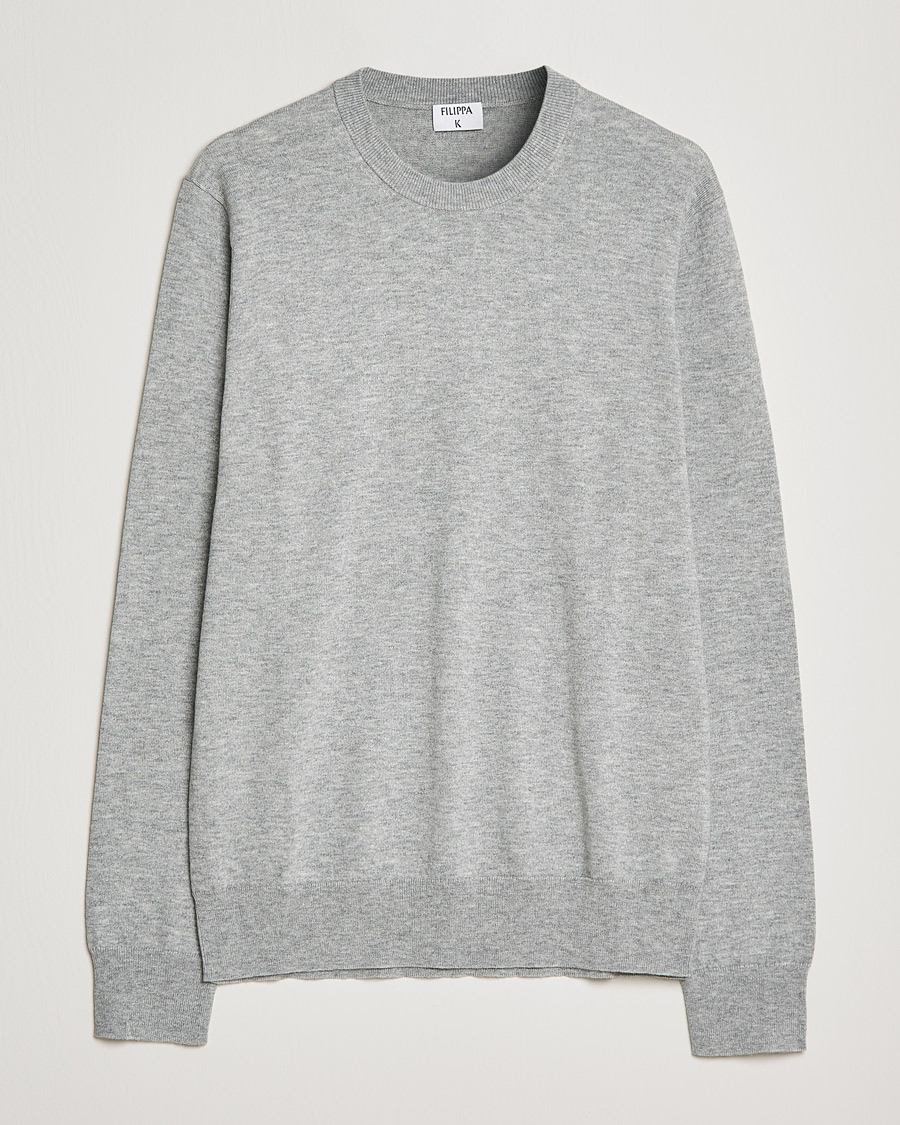 Herre | Trøjer | Filippa K | Cotton Merino Basic Sweater Light Grey Melange