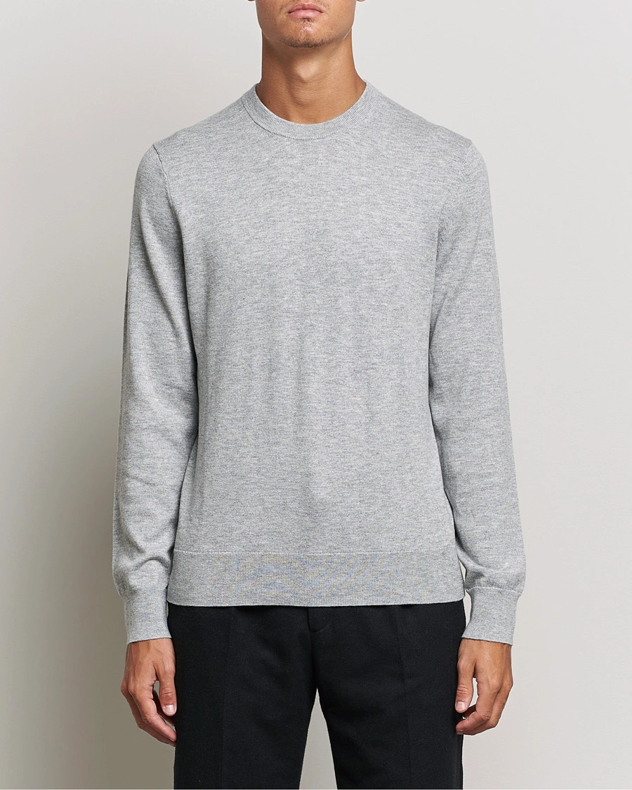 Herre | Pullovers med rund hals | Filippa K | Cotton Merino Basic Sweater Light Grey Melange