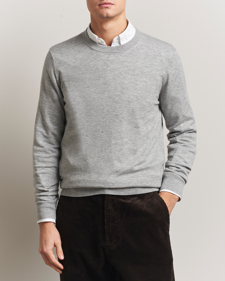 Herre | Trøjer | Filippa K | Cotton Merino Basic Sweater Light Grey Melange