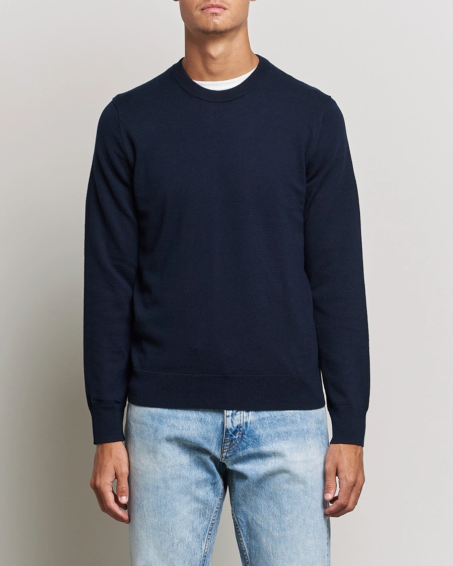 Herre | Pullovers med rund hals | Filippa K | Cotton Merino Basic Sweater Navy