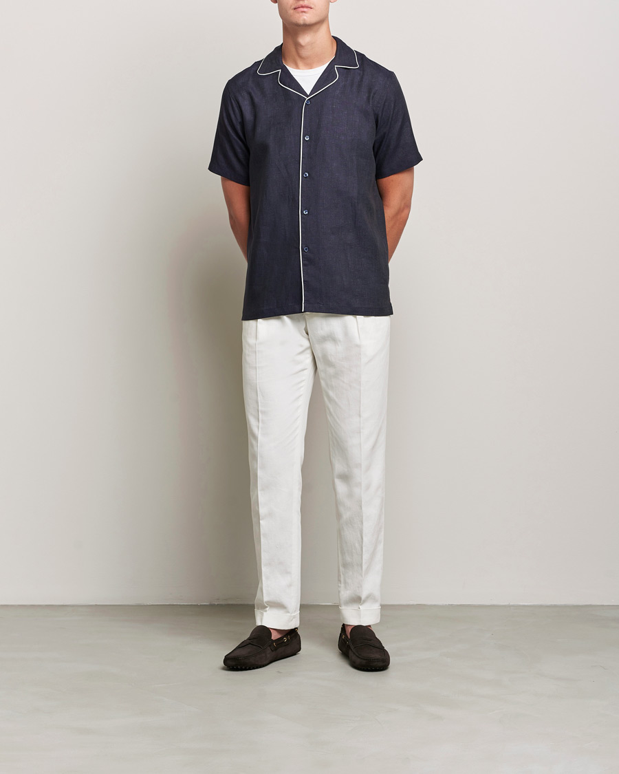 Herre | Skjorter | Orlebar Brown | Hibbert Short Sleeve Linen Shirt Navy