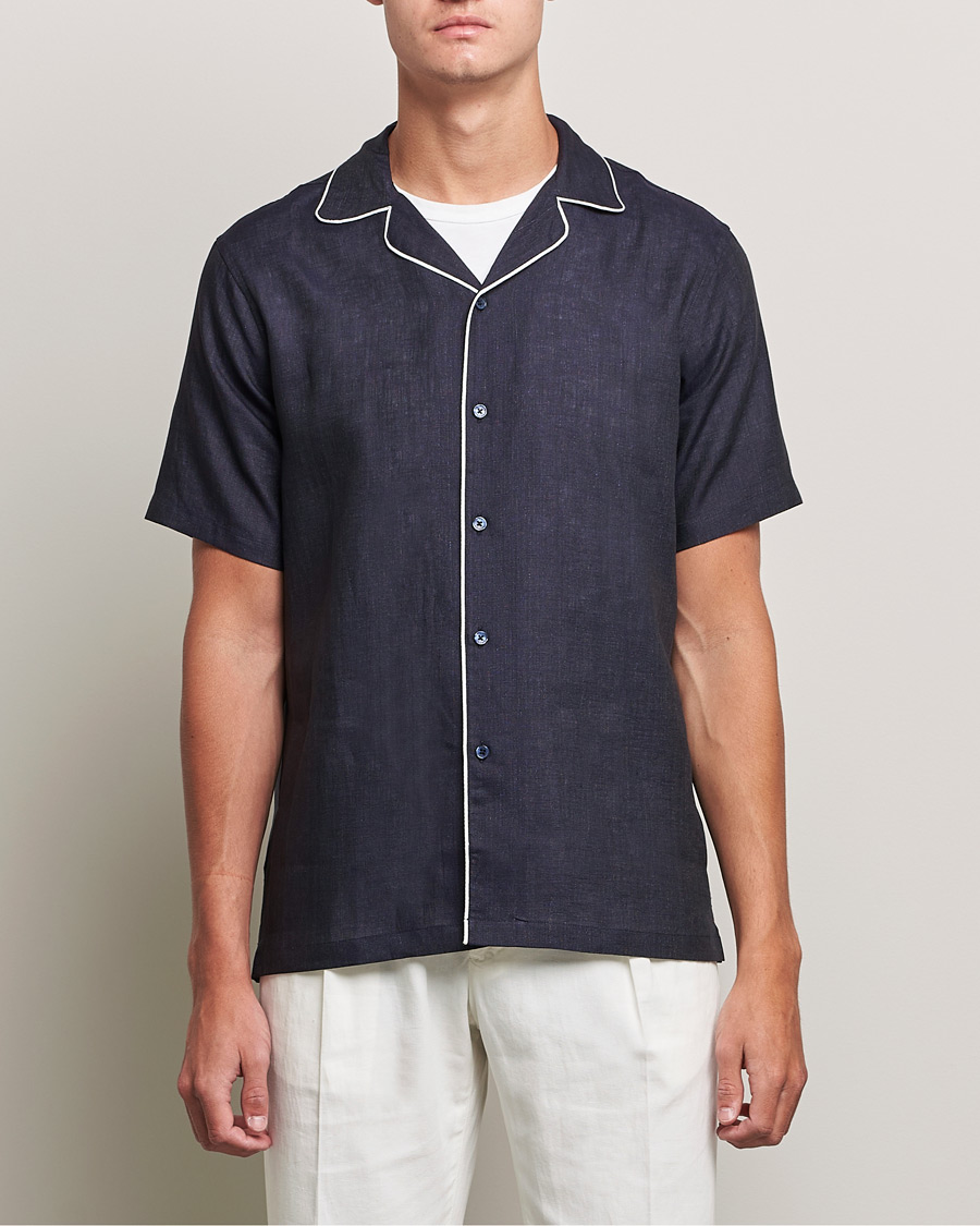 Herre | Skjorter | Orlebar Brown | Hibbert Short Sleeve Linen Shirt Navy