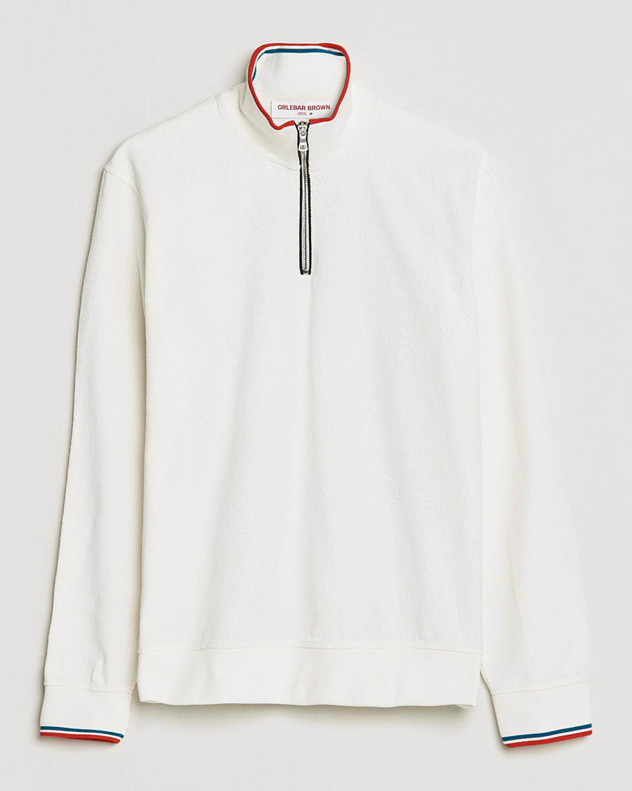 Herre | Trøjer | Orlebar Brown | Nielson OB Stripe Towelling Half Zip White Sand