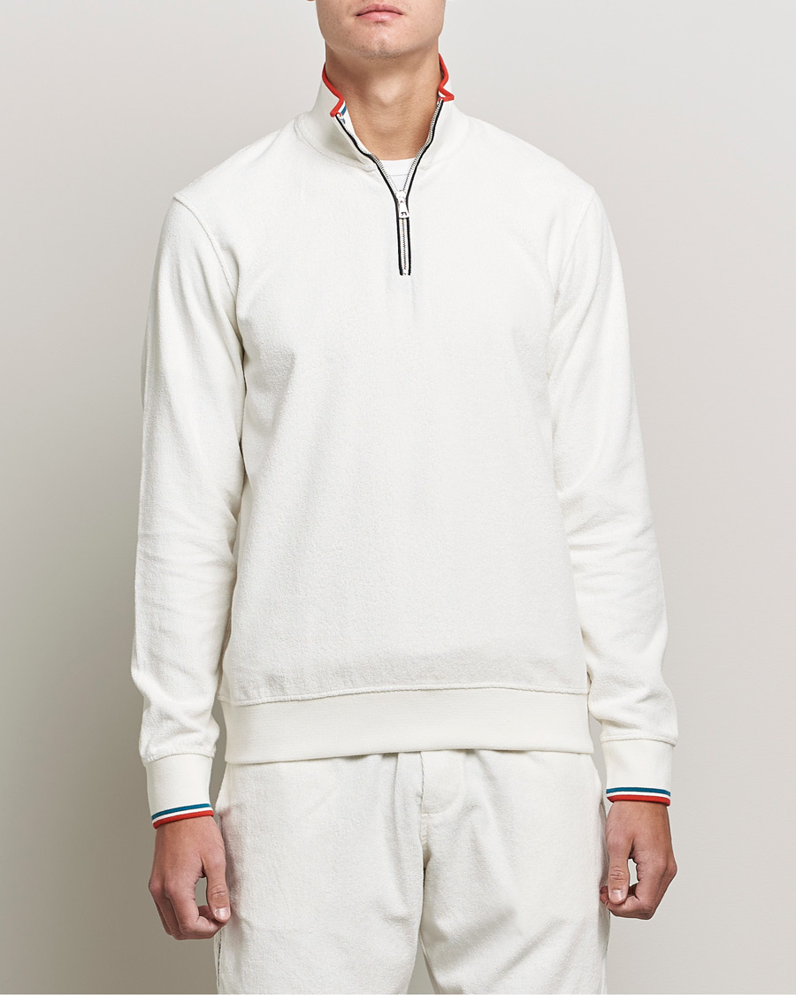 Herre | Trøjer | Orlebar Brown | Nielson OB Stripe Towelling Half Zip White Sand