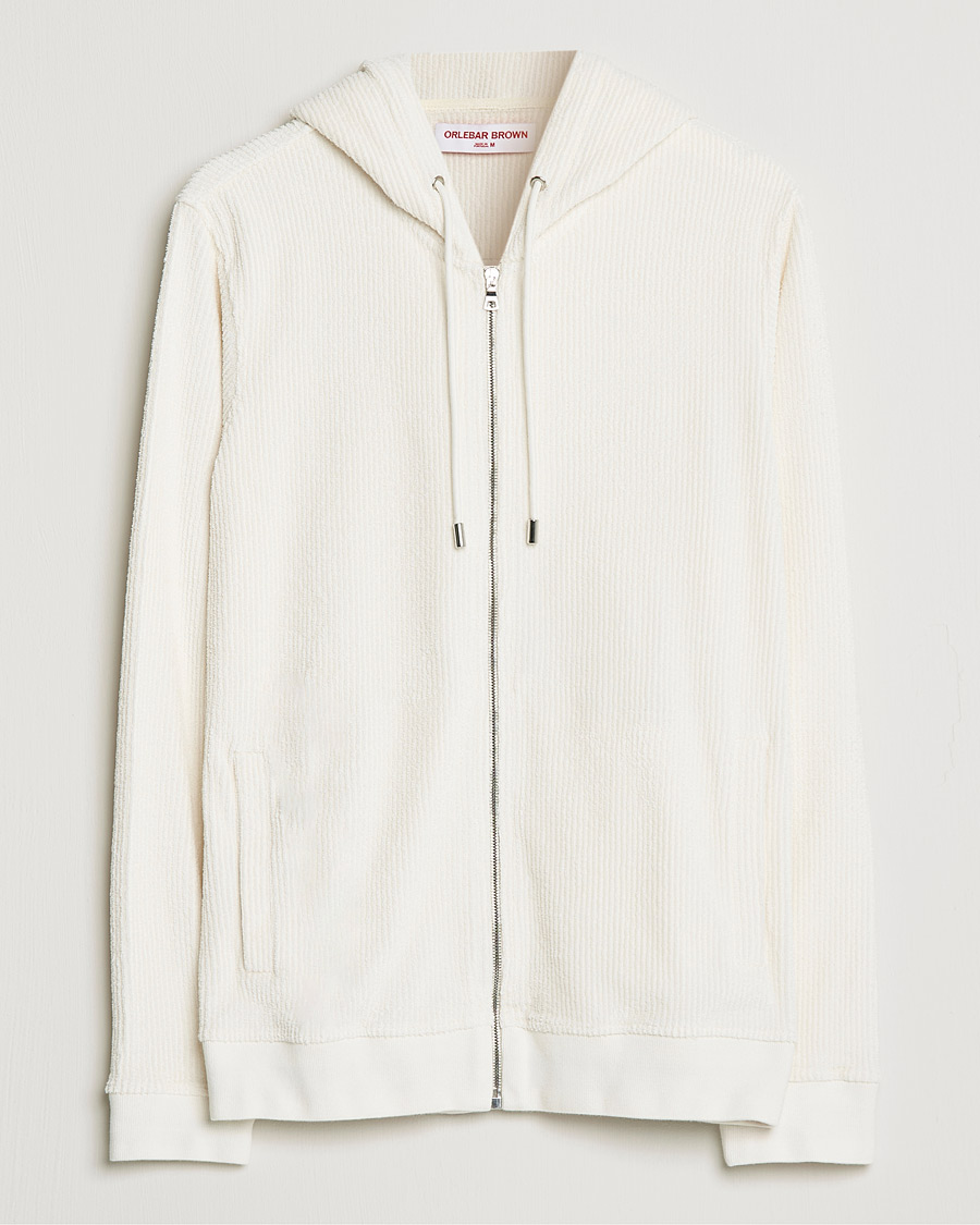 Herre | Trøjer | Orlebar Brown | Matthers DN Towelling Racked Zip Hood White Sand