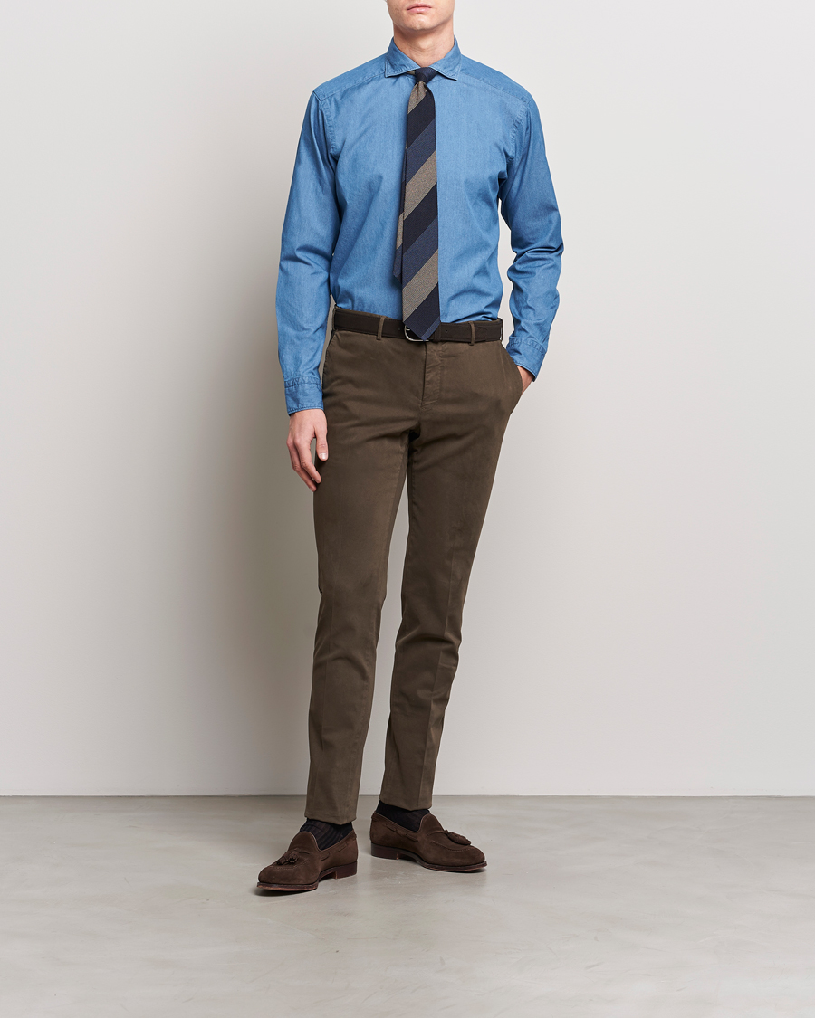Herre | Denimskjorter | Eton | Lightweight Casual Fit Denim Shirt Blue