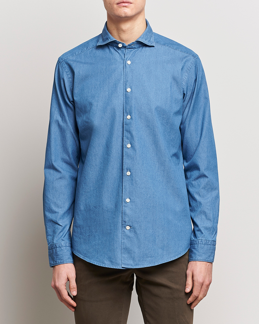 Herre | Festive | Eton | Lightweight Casual Fit Denim Shirt Blue
