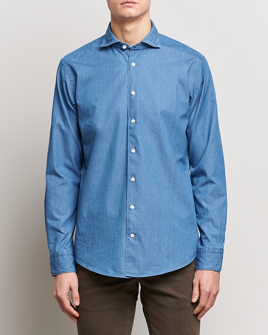 Herre | Business & Beyond | Eton | Lightweight Casual Fit Denim Shirt Blue