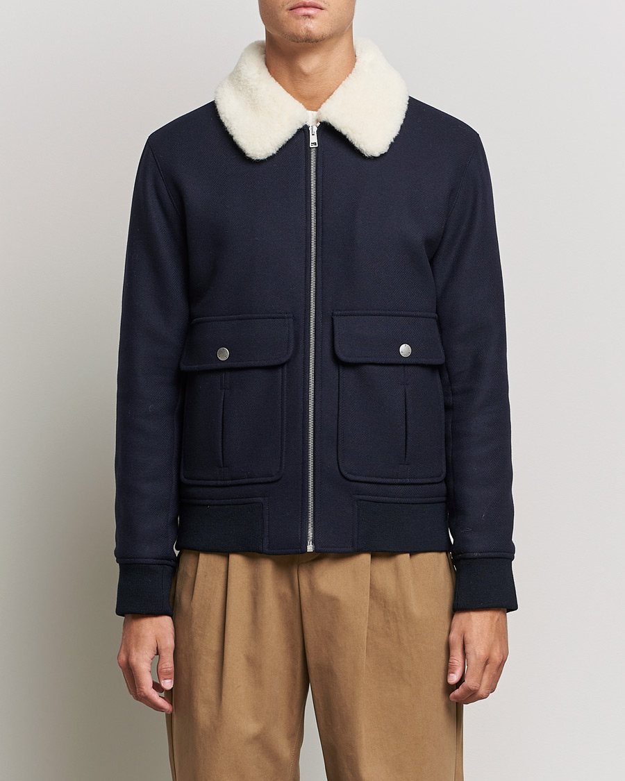 Herre | Bomberjakker | A.P.C. | Ben Shearling Bomber Jacket Navy