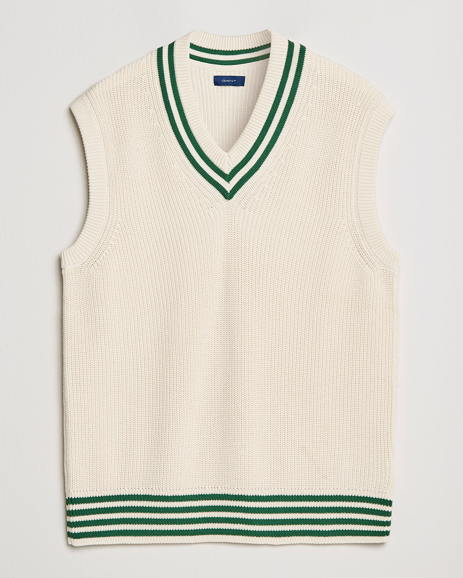 Herre | Trøjer | GANT | Ribbed Cricket Knitted Slipover Creme
