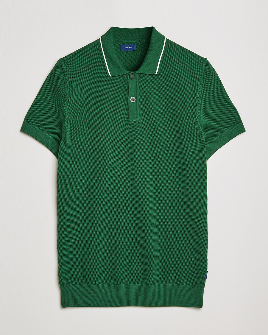 Herre | Polotrøjer | GANT | Textured Knitted Polo Forest Green