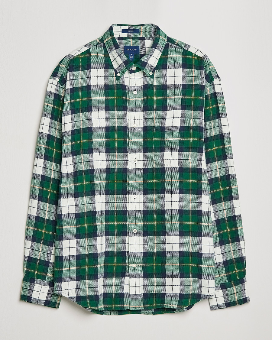 Herre | Skjorter | GANT | Relaxed Textured Checked Shirt Forest Green