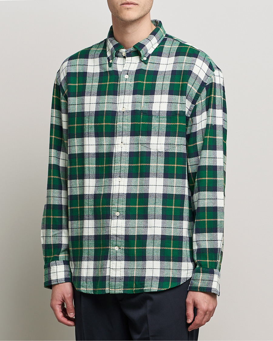 Herre | Skjorter | GANT | Relaxed Textured Checked Shirt Forest Green