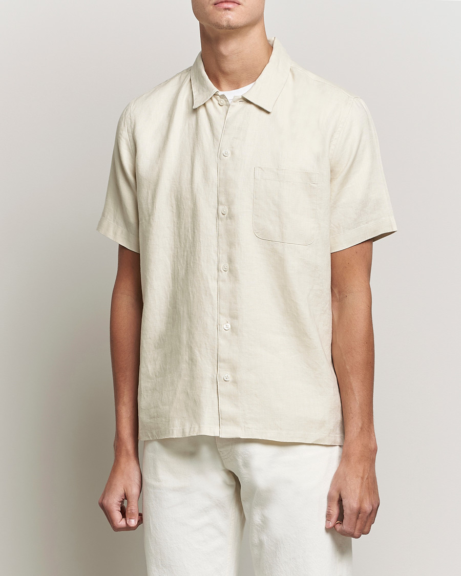 Herre | Skjorter | Samsøe Samsøe | Samsøe & Samsøe Avan Linen Short Sleeve Shirt Oatmeal