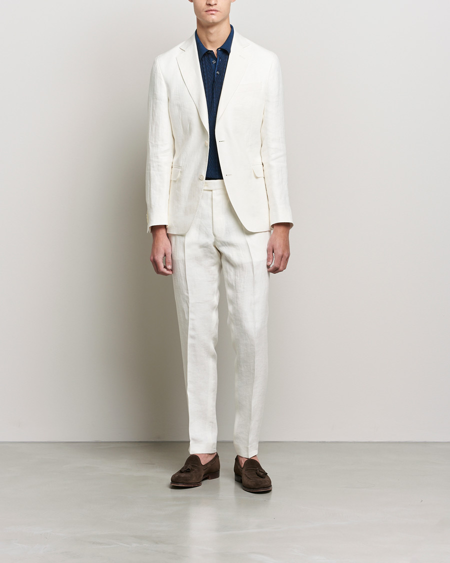 Herre | Bukser | Oscar Jacobson | Denz Linen Trousers White