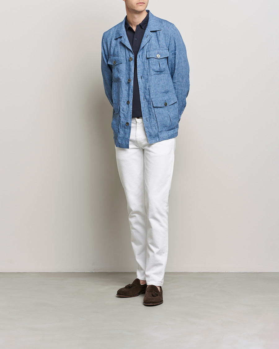 Herre | Skjorter | Oscar Jacobson | Safari Linen Shirt Jacket Smog Blue
