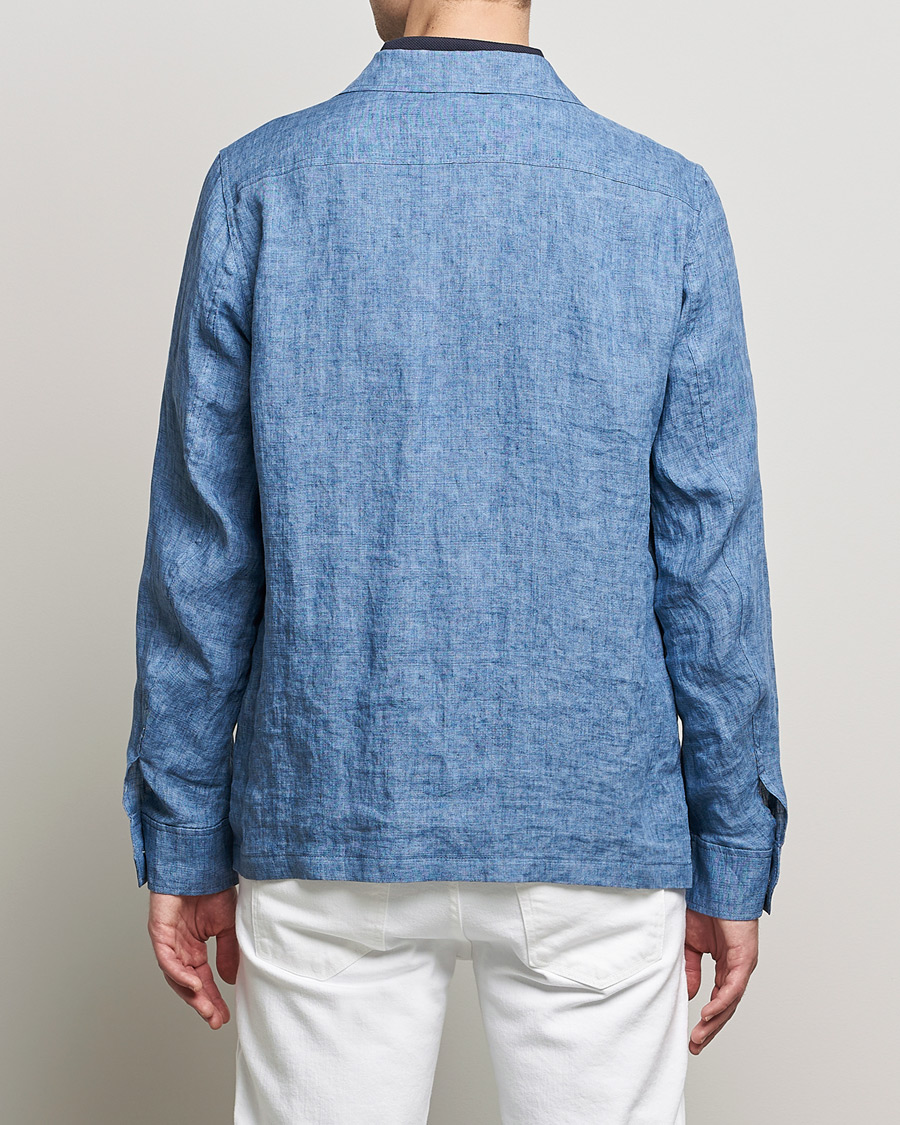 Herre | Skjorter | Oscar Jacobson | Safari Linen Shirt Jacket Smog Blue