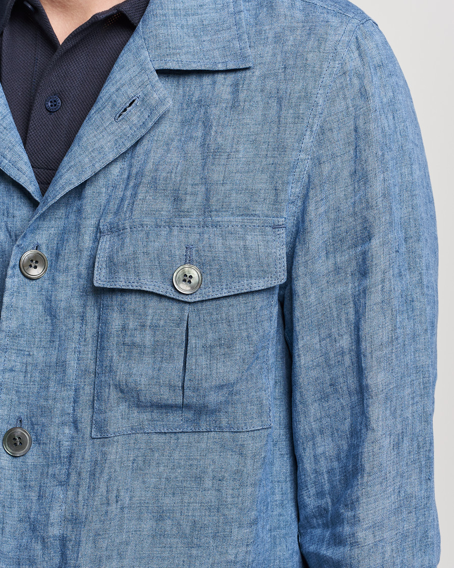 Herre | Skjorter | Oscar Jacobson | Safari Linen Shirt Jacket Smog Blue