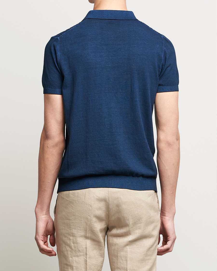 Herre | Polotrøjer | Oscar Jacobson | Bard Knitted Cotton Crepe Polo Washed Blue