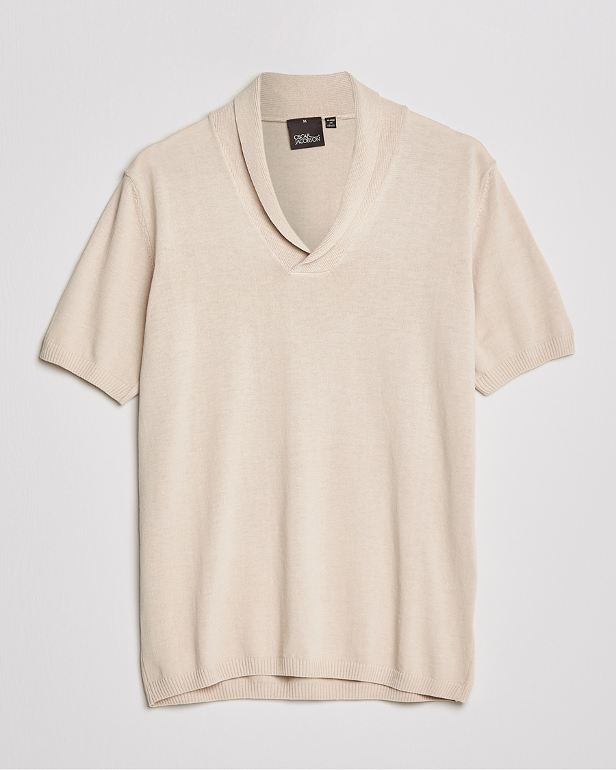 Herre | Polotrøjer | Oscar Jacobson | Rollo GD Shawl Collar Cotton Polo Beige