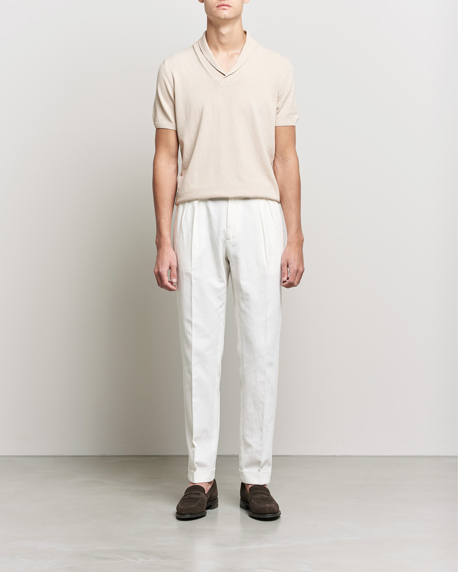 Herre | Polotrøjer | Oscar Jacobson | Rollo GD Shawl Collar Cotton Polo Beige