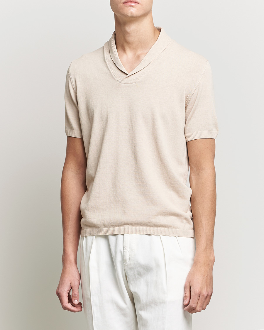 Herre | Polotrøjer | Oscar Jacobson | Rollo GD Shawl Collar Cotton Polo Beige