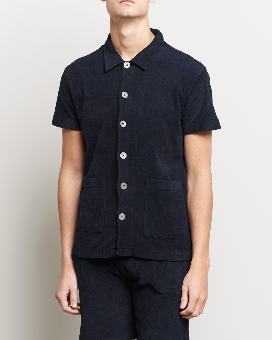 Herre | Polotrøjer | Oscar Jacobson | Alwin Terry Short Sleeve Safari Polo Night Blue