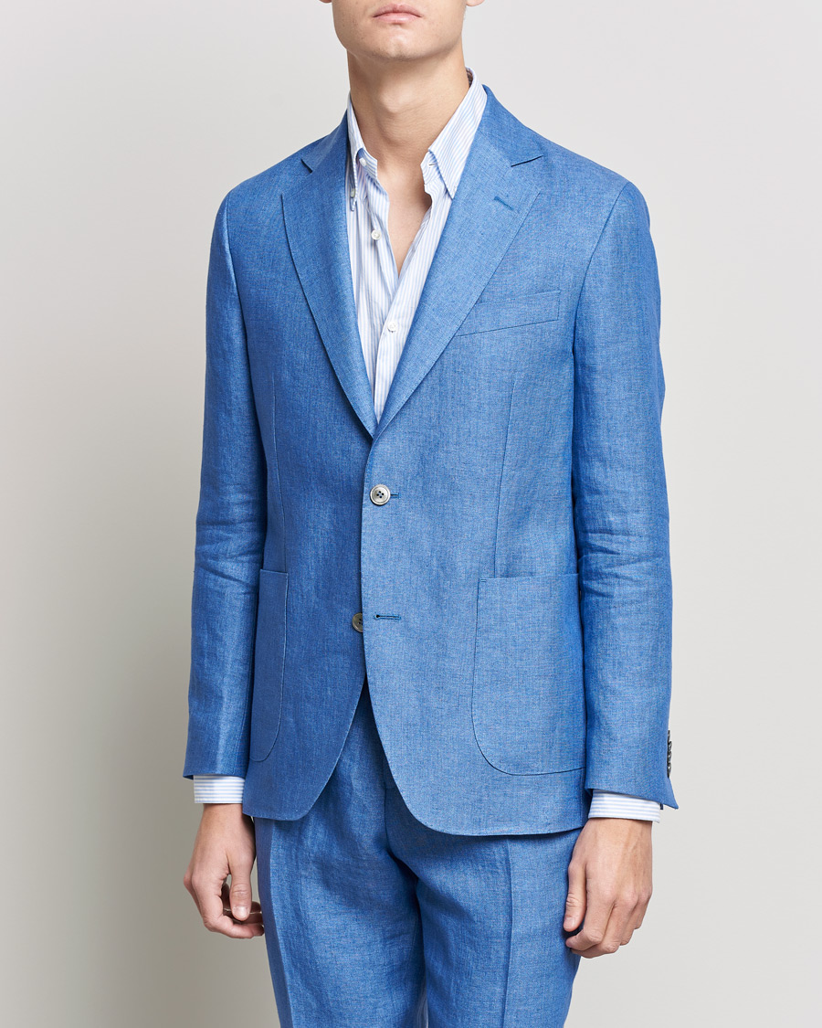 Herre | Blazere & jakker | Oscar Jacobson | Ferry Soft Patch Pocket Linen Blazer Light Blue