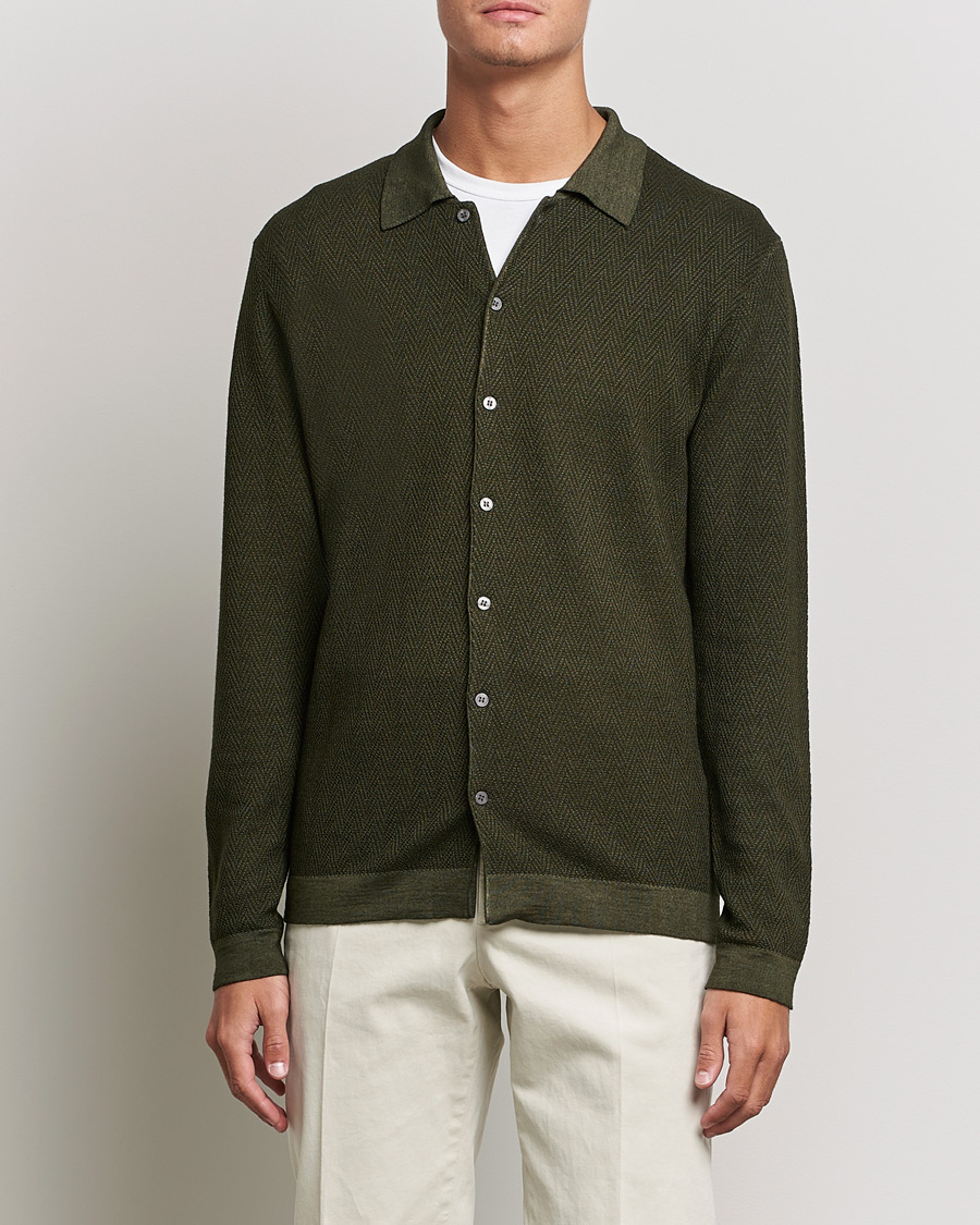 Herre | Italian Department | Altea | Herringbone Wool Shirt Dark Green