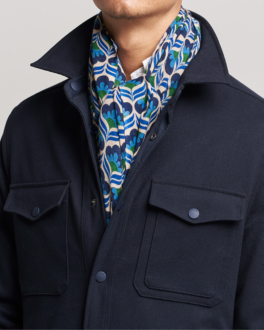 Herre | | Altea | Flower Print Wool Scarf Beige/Blue
