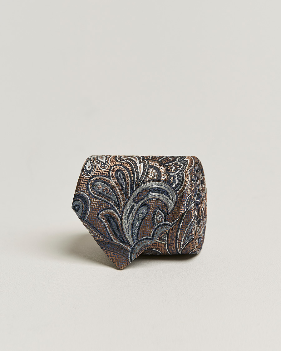Herre | Amanda Christensen Silk Mulberry 8cm Large Paisley Tie Brown | Amanda Christensen | Silk Mulberry 8cm Large Paisley Tie Brown