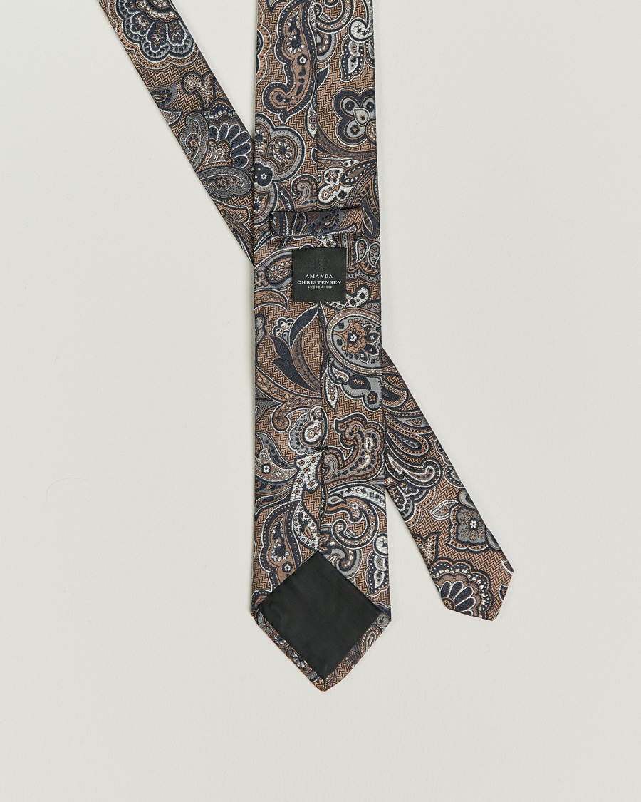 Herre | Amanda Christensen Silk Mulberry 8cm Large Paisley Tie Brown | Amanda Christensen | Silk Mulberry 8cm Large Paisley Tie Brown