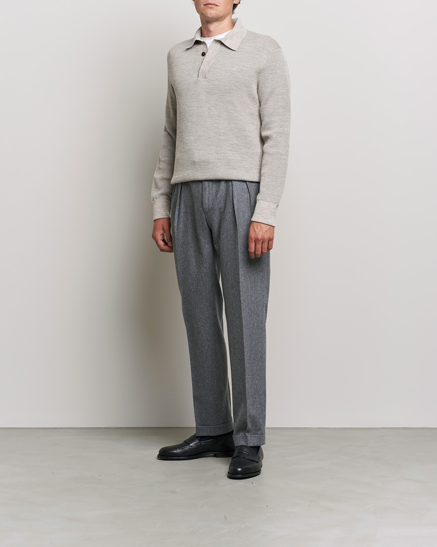 Herre | Brioni | Brioni | Waffle Wool Knitted Polo Light Grey