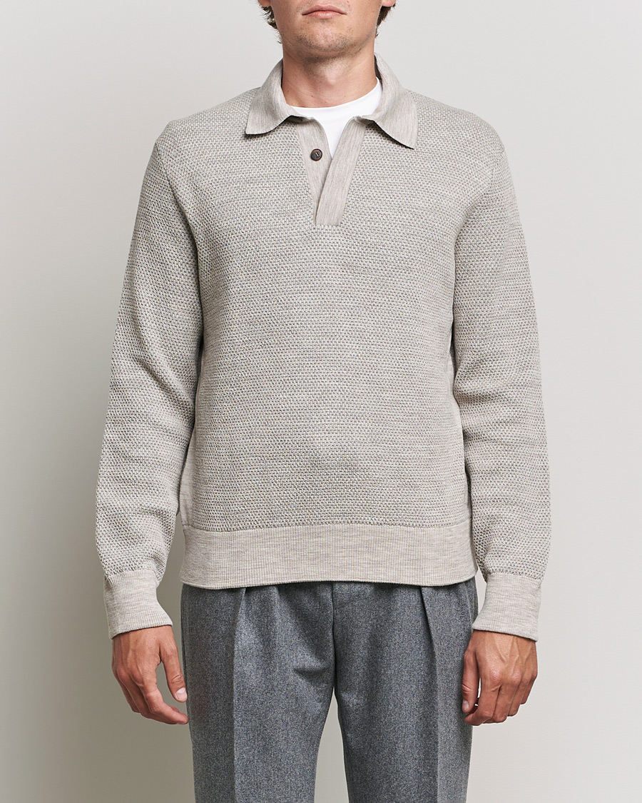Herre | Strikkede polotrøjer | Brioni | Waffle Wool Knitted Polo Light Grey