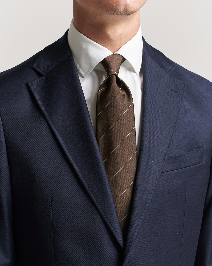 Herre | Brioni Regimental Stripe Silk Tie Dark Brown | Brioni | Regimental Stripe Silk Tie Dark Brown