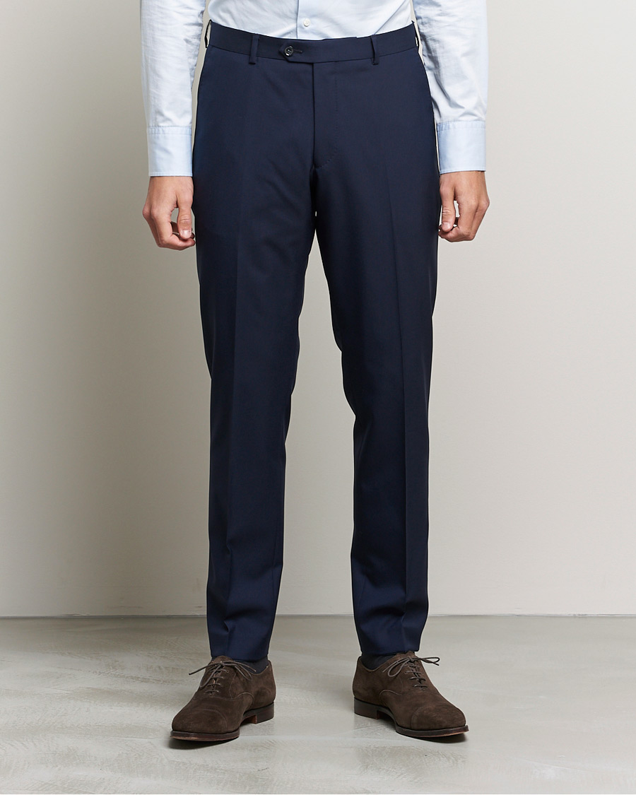 Herre | Habitbukser | Oscar Jacobson | Denz Super 120's Wool Trousers Navy