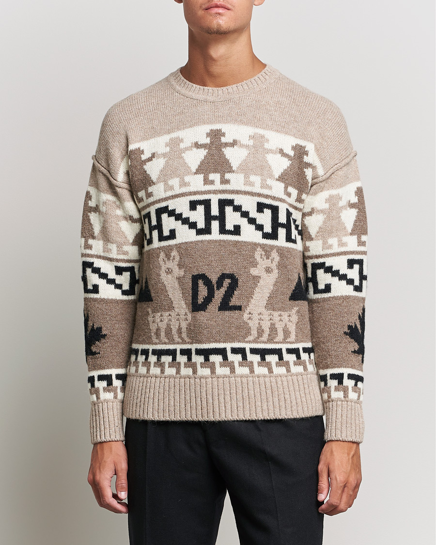 Herre | Trøjer | Dsquared2 | Llamas Heavy knitted Sweater Beige