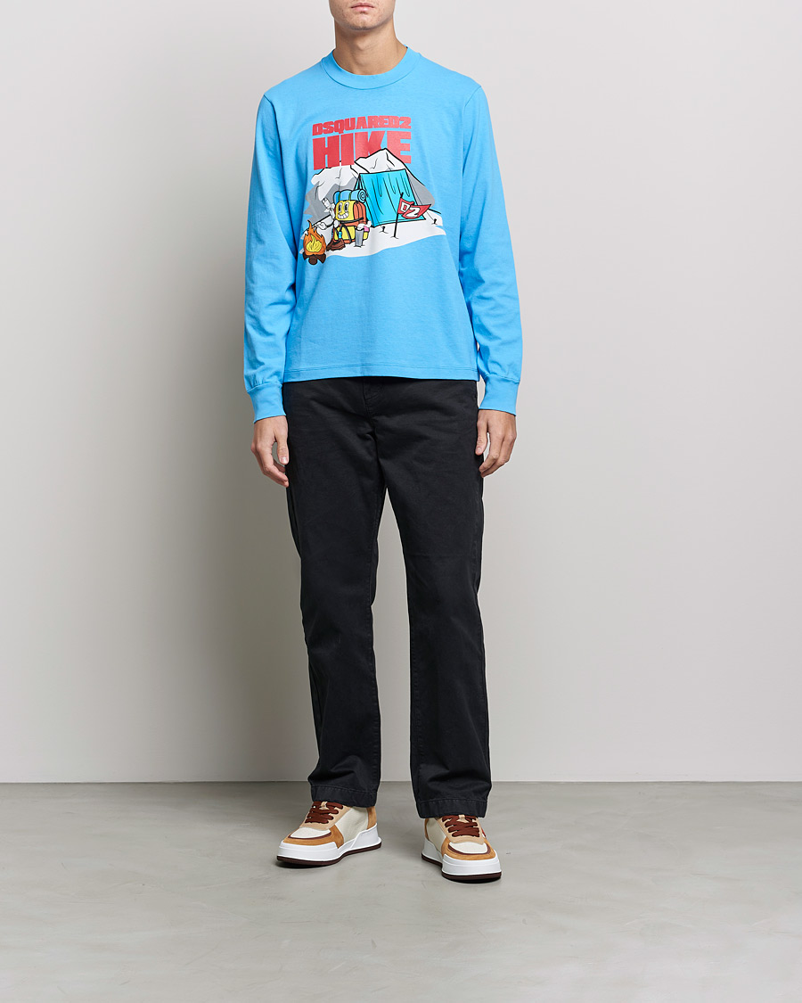 Herre | T-Shirts | Dsquared2 | Base Camp Long Sleeve Tee Light Blue