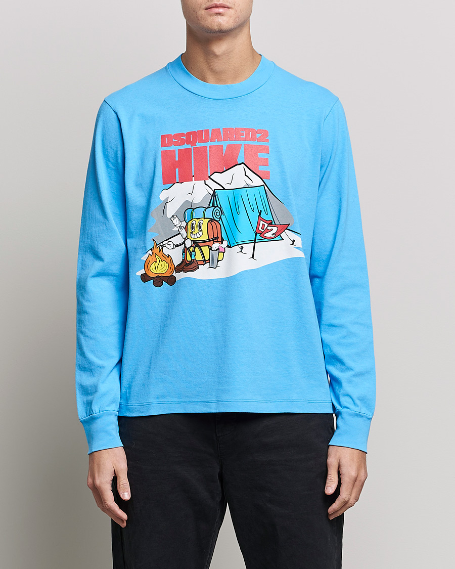 Herre | T-Shirts | Dsquared2 | Base Camp Long Sleeve Tee Light Blue