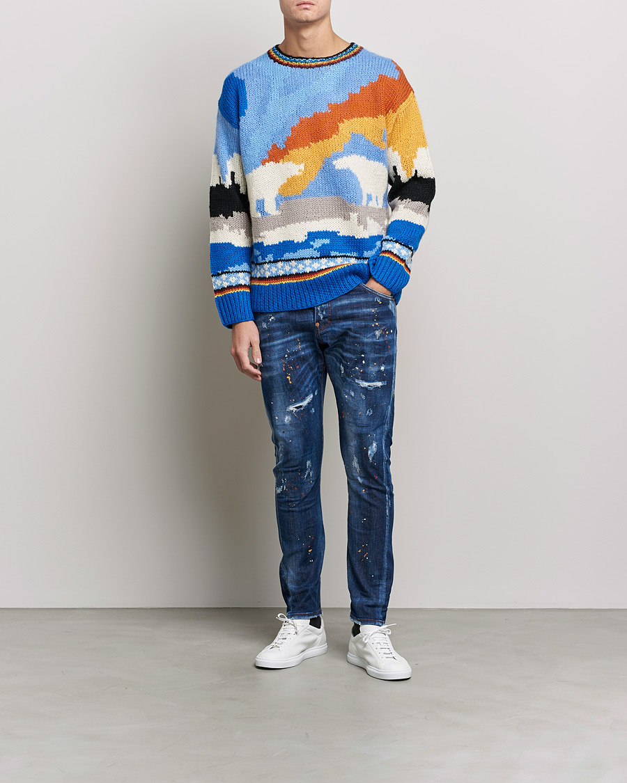 Herre | Trøjer | Dsquared2 | Bear Dawns Knitted Sweater Blue/White