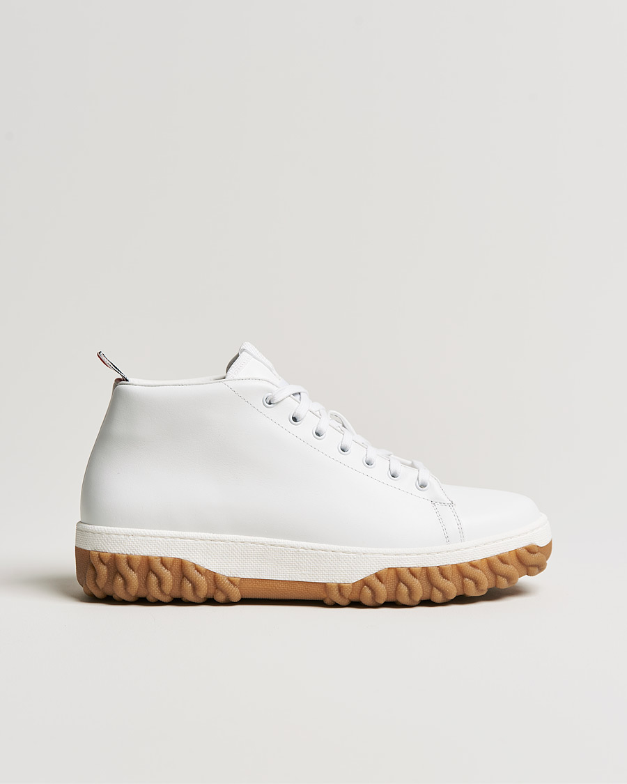 Herre | Thom Browne Mid Top Court Sneaker White Calf | Thom Browne | Mid Top Court Sneaker White Calf