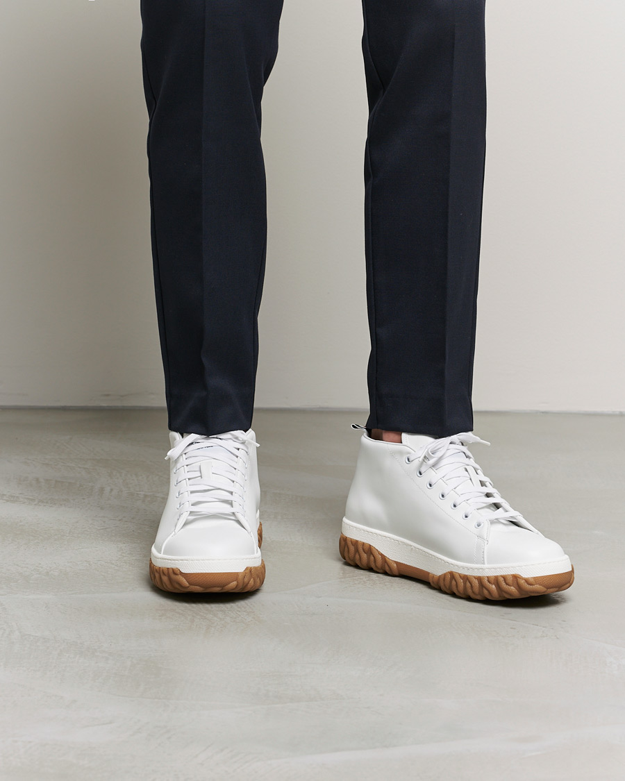 Herre | Thom Browne Mid Top Court Sneaker White Calf | Thom Browne | Mid Top Court Sneaker White Calf