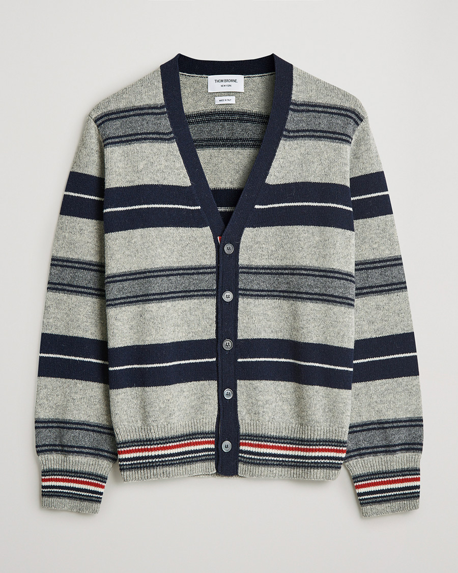 Herre | Trøjer | Thom Browne | Tartan Stripe Wool Cardigan Medium Grey